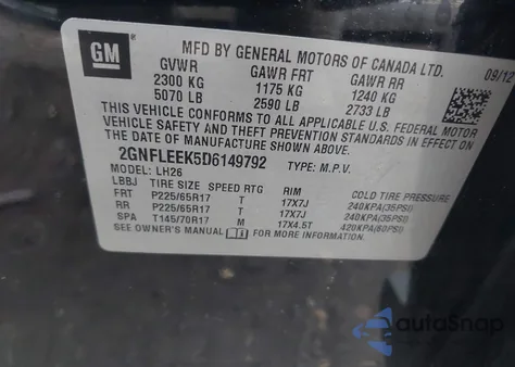 2013 Chevrolet Equinox 1Lt из США, поврежденный, VIN 2GNFLEEK5D6149792